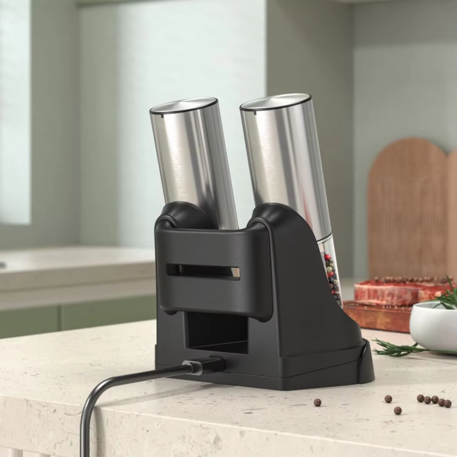 Jake | Electric Stainless Steel Pepper & Salt Grinder Set with Charging Base - Grinder