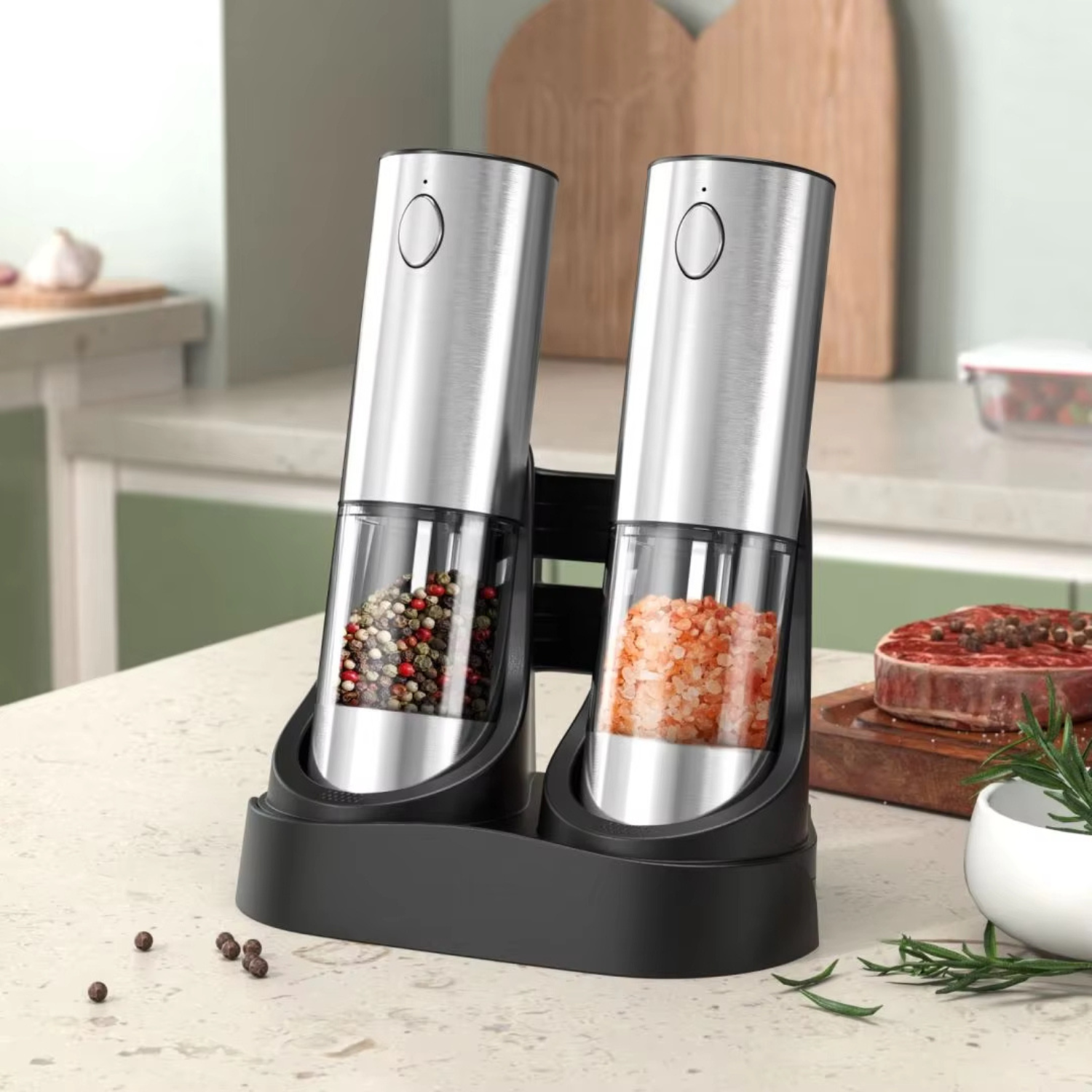 Jake | Electric Stainless Steel Pepper & Salt Grinder Set with Charging Base - Grinder